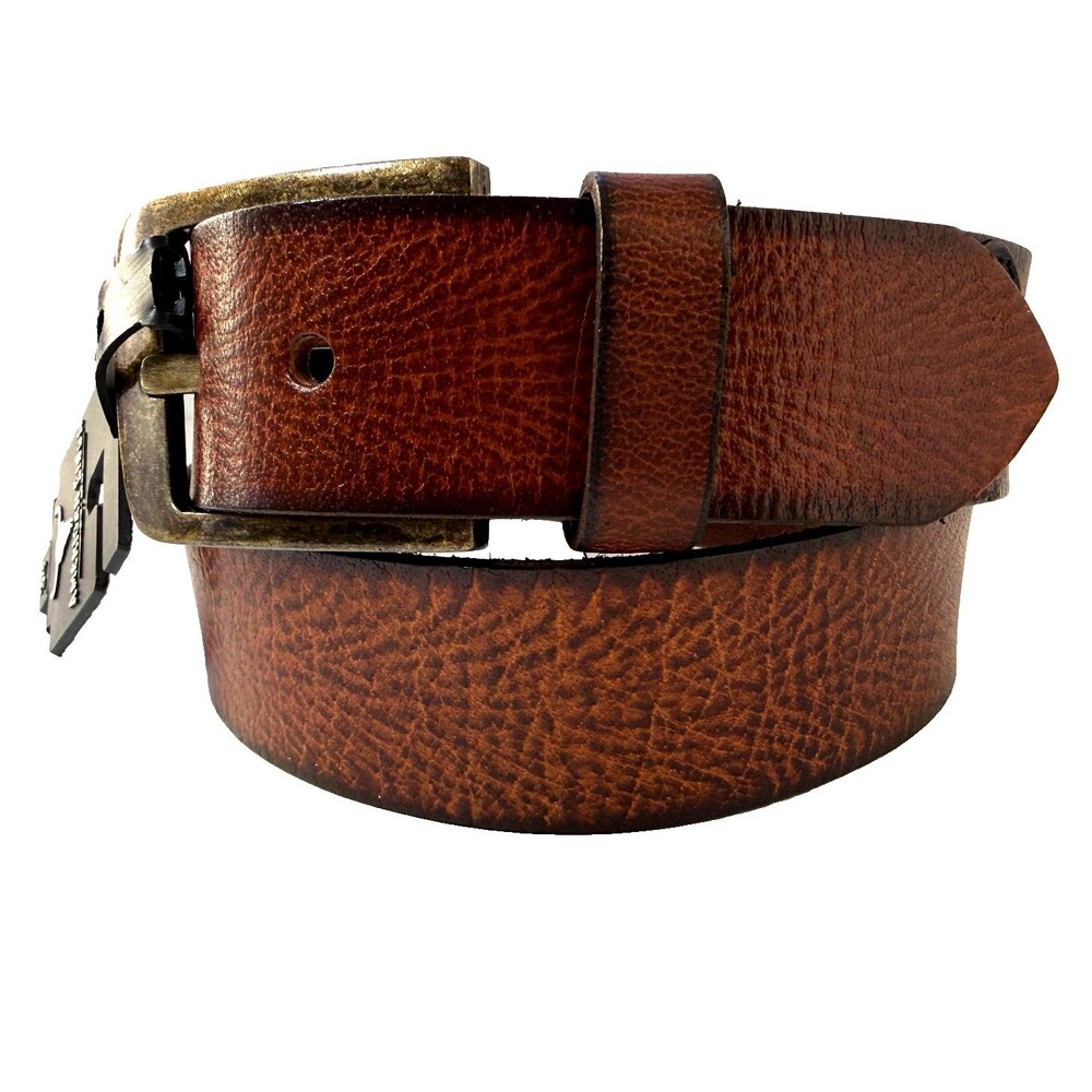 American Bison Distressed Leather Brown Belt Mens Size 34 Textured Finish Brass